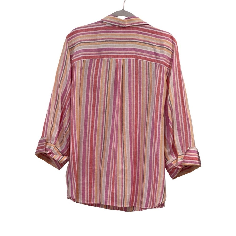 Chico's Striped Three-Quarter Button-Down Shirt - Picture 2 of 8
